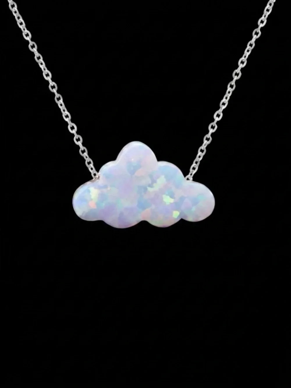 “White Opal Cloud” Rainbow Iridescent Glittery Cumulus Sky Weather 925 Necklace
